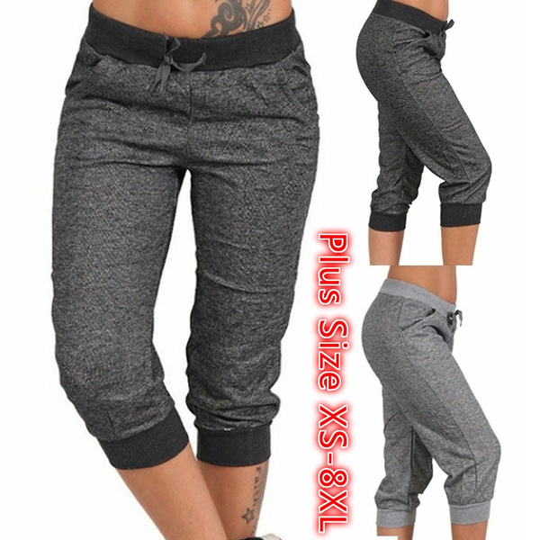 LADIES WOMENS TROUSERS Three Quarter Elasticated High Waisted 3/4 Cropped  Pants £3.95 - PicClick UK