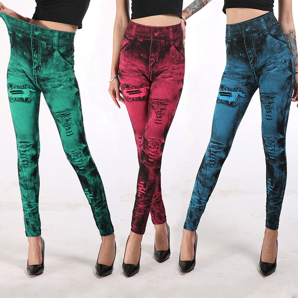 Gems Printed Denim Leggings – Body Angel Activewear