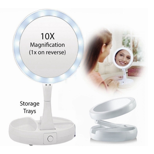 Led Folding Vanity Make Up Travel Mirror 2 Side 10x Plus 1x Magnifying Wish Led Folding Vanity Make Up Travel, 10x Magnification Travel Mirror