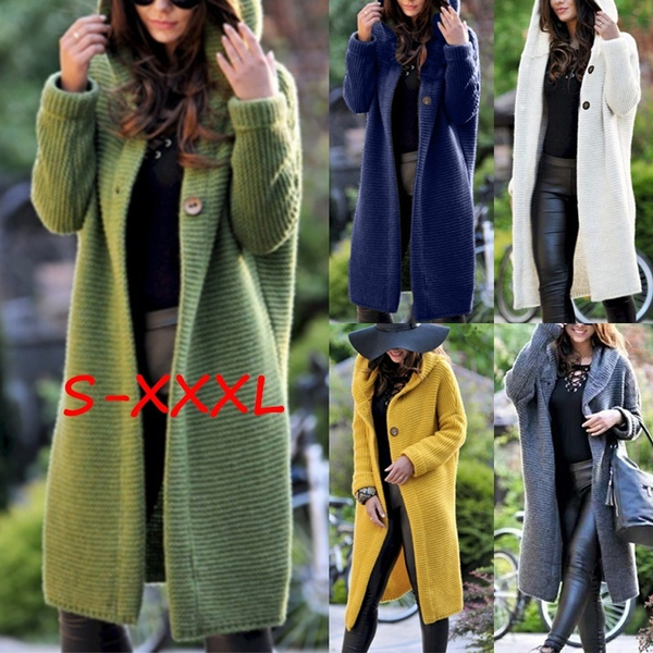 Women s Fashion Autumn Winter Long sleeved Knit Hooded Cashmere