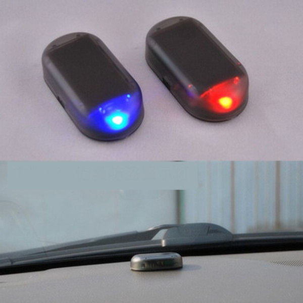 Fake Blue Flashing Mini LED Blinking Solar Power Warning Lamp Car Alarm