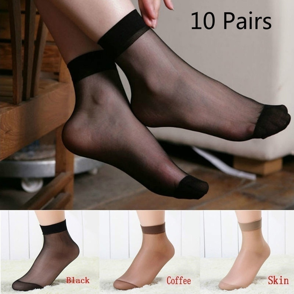 10 Pair Womens Ankle Socks Ultra-thin Silk Elastic Sheer Silky