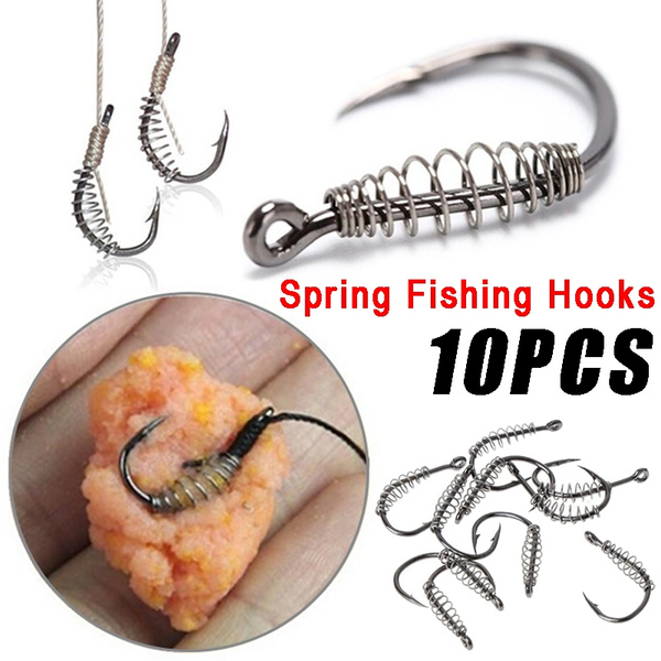 10Pcs/Lot Steel Fishing Hooks Barbed Swivel Carp Jig Fishhook Spring Hook  with Hole Fishing Tackle