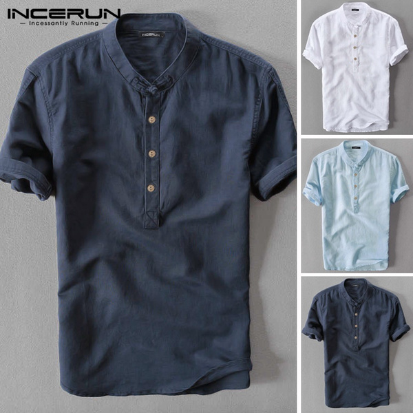 Mens short sleeve hot sale mandarin collar shirt