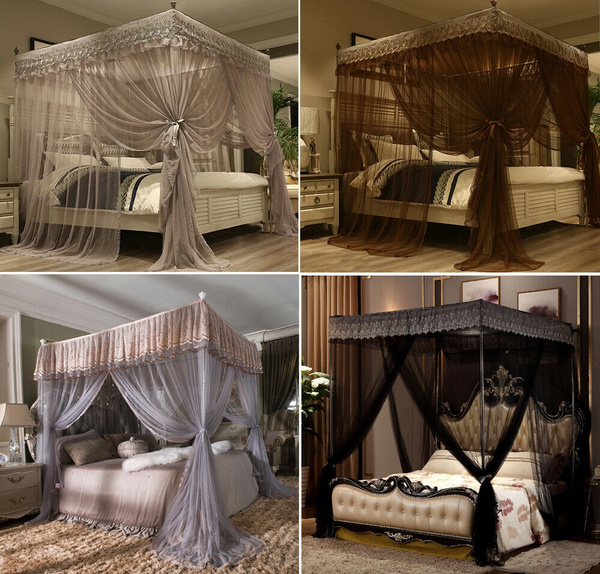 Bed Canopy Curtain Mosquito Net Black, Queen Bed Canopy Curtains