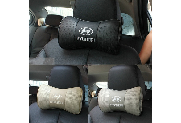 2PCS Leather Car Headrest Neck Support Pillow Seat Emblem Cushion For  Hyundai Accessories