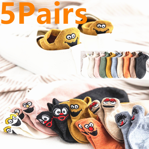 Lovely Kawaii Embroidered Expression Women Socks Happy Fashion Ankle Socks 