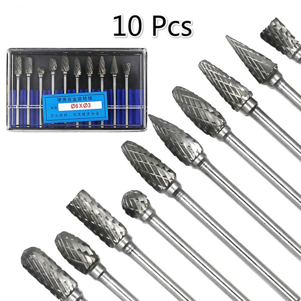 10PCS 3*6mm Tungsten Head Carbide Burrs for Rotary Drill Die Grinder Carving Bit