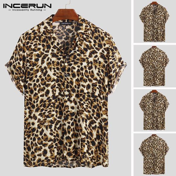 mens leopard print shirt short sleeve