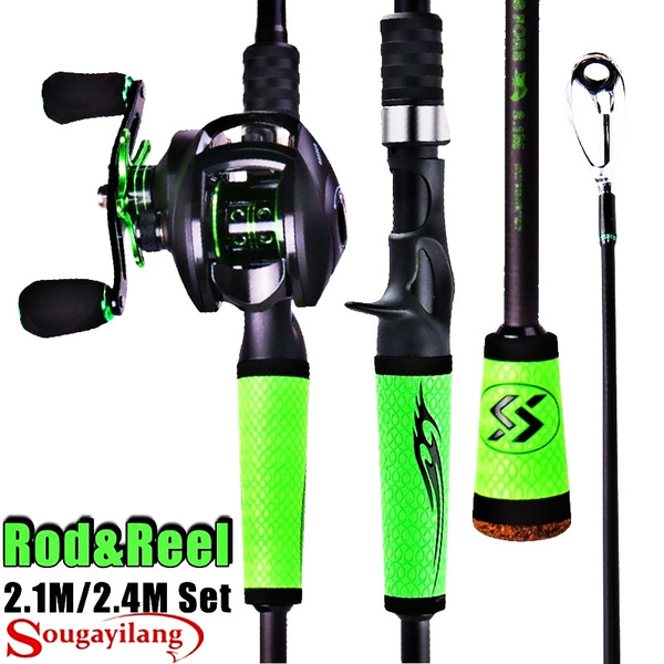 Fishing Rod and Reel Combo 2.1M/2.4m Carbon Casting Rod M Power 4 Sections  Fishing Pole 8.1:1 Baitcaster Combos Bass Fishing Tackle