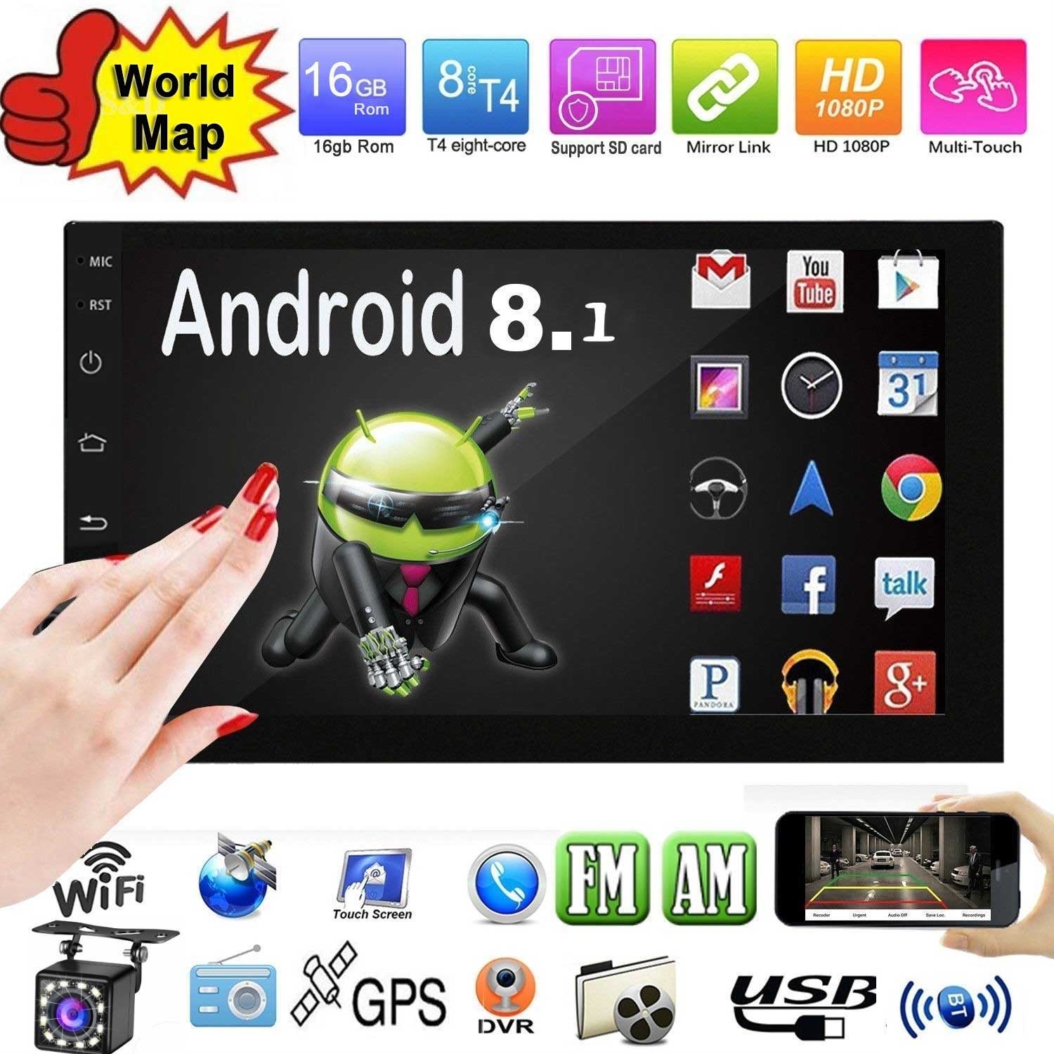 7'' HD Car Stereo Radio GPS Navi MP5 Player 2 DIN Wifi USB AM FM Android 8.1+CAM