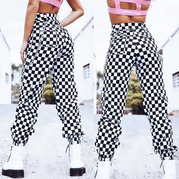 checkered pants with chain