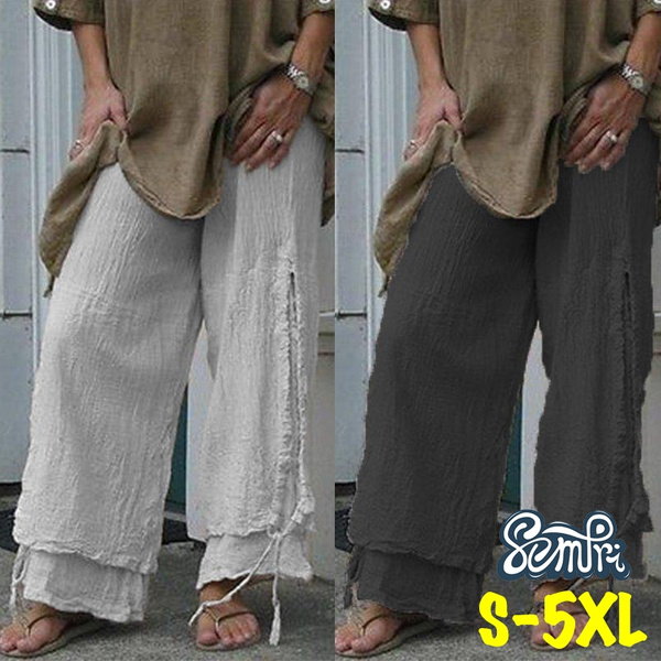 Cotton Linen Pants for Women Casual Long Pants Solid Loose Summer ...