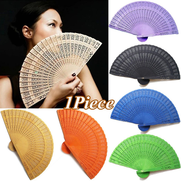 Wedding Hand Fragrant Party Carved Bamboo Folding Fan Chinese Wooden Fan KH 