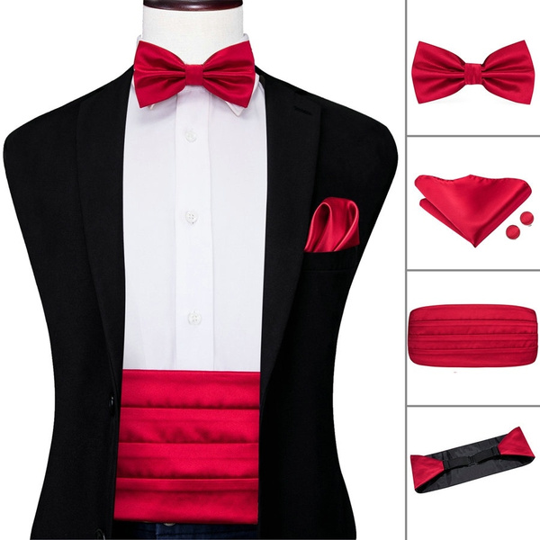 Mens Red with Silk Handkerchief Cufflinks Set for Wedding Party | Wish