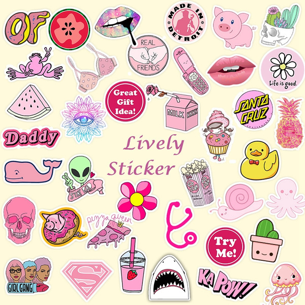 Pink Stickers 50PCS Aesthetic Pink Stickers for Water Bottles Vinyl Cute  Stickers Waterproof Cartoon Pink Stickers