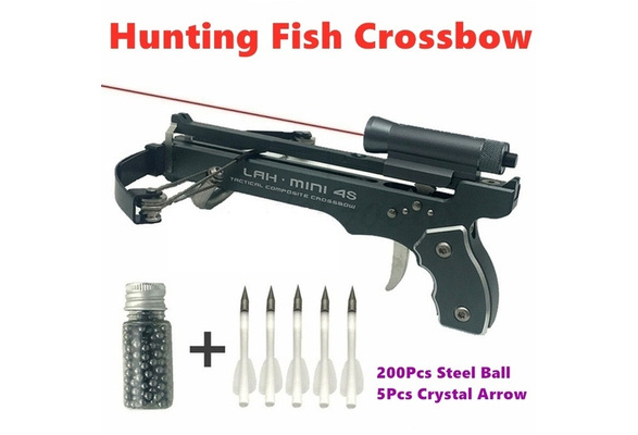Outdoor Powerful Hunting Fish Crossbows Super Mini Crossbow Aluminum Alloy  Material with Laser Sight Mini Crossbows Include 200Pcs Bullets and 5Pcs  Arrows