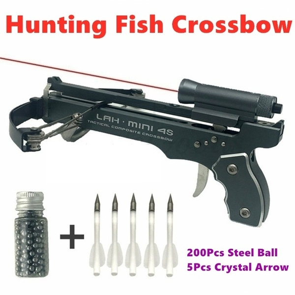 Outdoor Powerful Hunting Fish Crossbows Super Mini Crossbow Aluminum Alloy  Material with Laser Sight Mini Crossbows Include 200Pcs Bullets and 5Pcs  Arrows