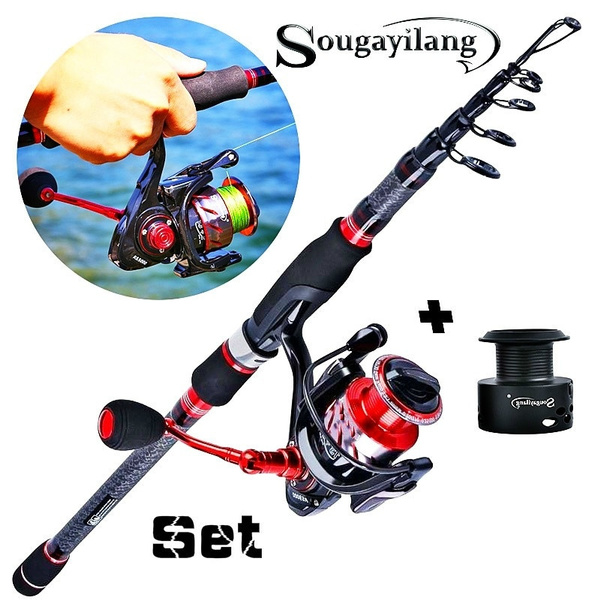 Fishing Rod Reel Combos Carbon Fiber Telescopic Rod and Spinning Reel with  Spare Line Spool