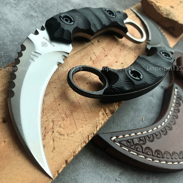 Military Heavy Duty Pocket Tactical Fixed Blade Karambit Knife G10 Handle D2 Blade Double Edged Strike Hunting Knifes Skinner Hawkbill Csgo Claw Knives Cowhide Sheath Wish