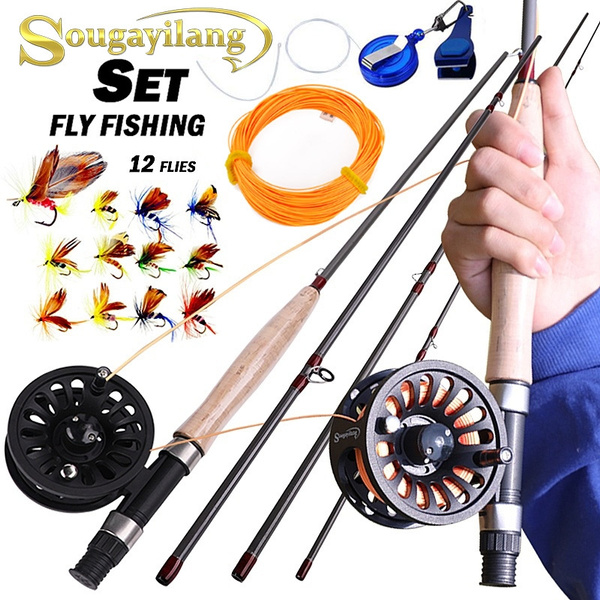 Fly Fishing Rod Combos 4 Sections Fly Fishing Rod with ABS Hard Plastic 5/6  Fishing Reel 6F Line 12pcs Fly Lures Kit