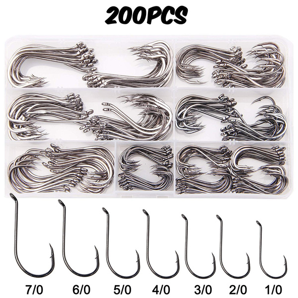 200PCS Octopus Fishing Hooks Circle Hooks Black High Carbon Steel Strong  for Bass Trout with Tackle in Assorted Sizes for Saltwater Freshwater 1/0- 7/0