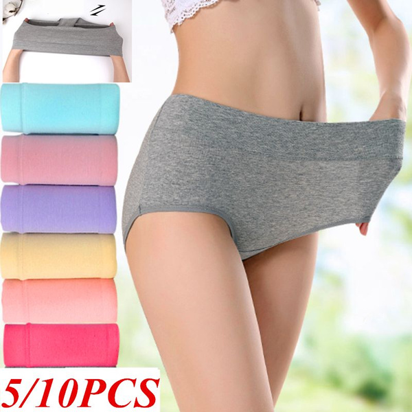 Women's High Waisted Cotton Briefs Underwear Ladies Comfortable Panties 5  Pack (Regular & Plus Size)