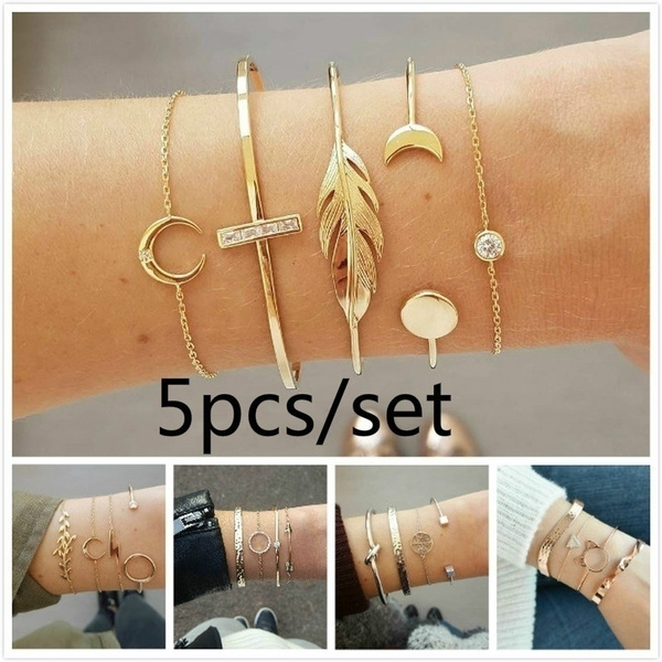 Fashion 4Pcs/Set Women Bracelets Women Jewelry Fashion Accessorries-Gold