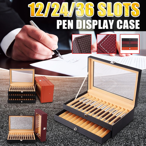 36 Fountain Pen Display box Holder Leather Storage Collector Organizer Box Slot