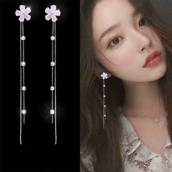 AYYUFE 1 Pair Long Dangle Earrings Geometric Flower Bow-knot Shaped Pendant  Korean Style Piercing Fashion Gold Color Multi-type Earrings for Women -  Walmart.com