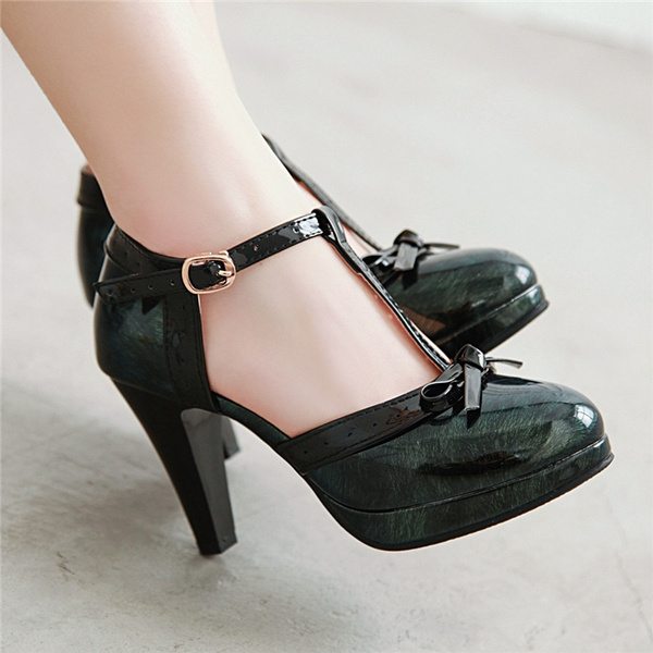 Womens Ankle Strap Chunky Heels Round Toe Cosplay Platform Pumps Shoes Mary Jane 