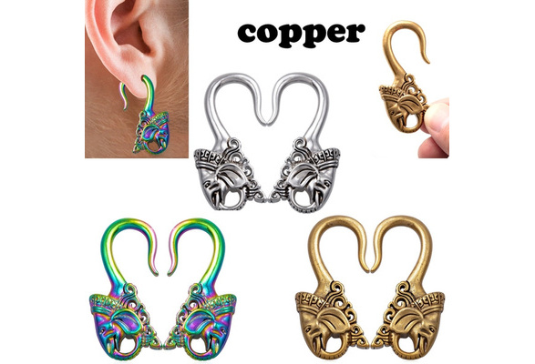 PAIR BRASS EAR WEIGHTS ELEPHANT SPIRALS BRASS PLUGS GAUGES TWIST EXPANDERS