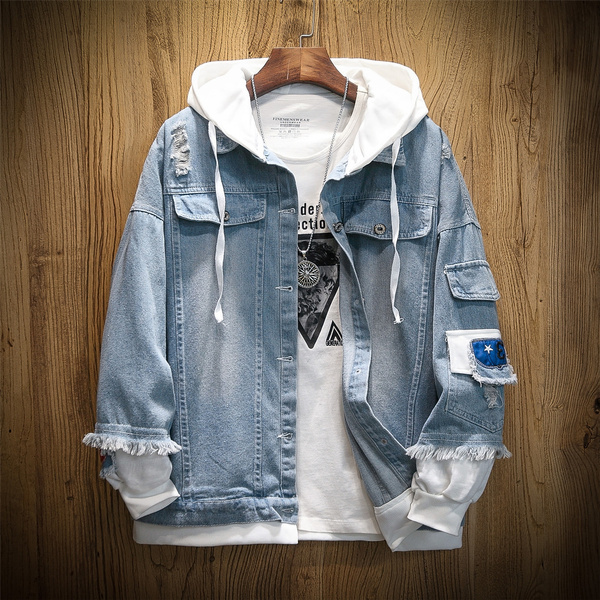 Denim hoodie sales jacket mens india