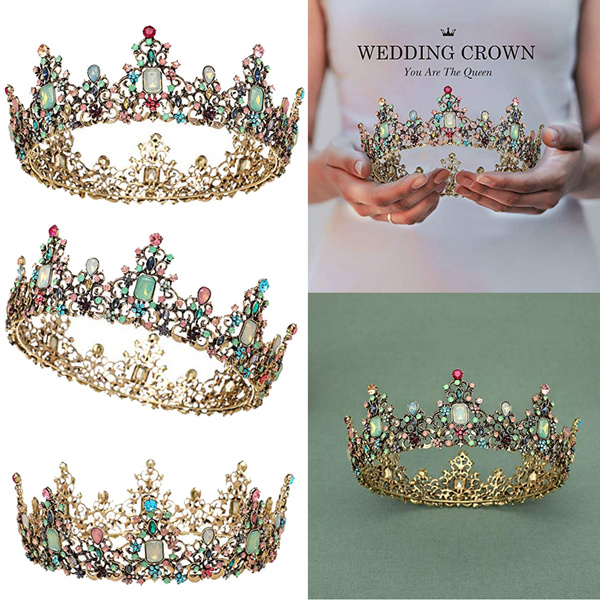 Vintage Crystal Queen Crown Tiara Headband Rhinestone Bride Hair Costume 