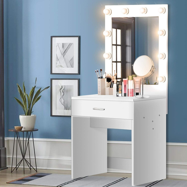 Vanity Set With Lighted Mirror Makeup, Vanity Desk With Drawers And Lighted Mirror