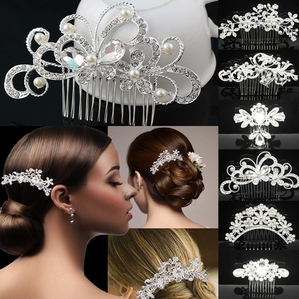 Bridal Wedding Flower Diamante Crystal Rhinestone Women Hair Comb Headpiece