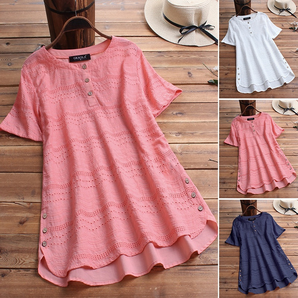 Round Neck Hollow-out Short-sleeved Shirt Casual Top