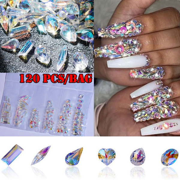 120Pcs/Pack Nail Crystals Gems Rhinestones for Nails 3D Nail Art  Decorations Drop Glass Strass Stone Jewelry AB Diamonds DIY | Wish