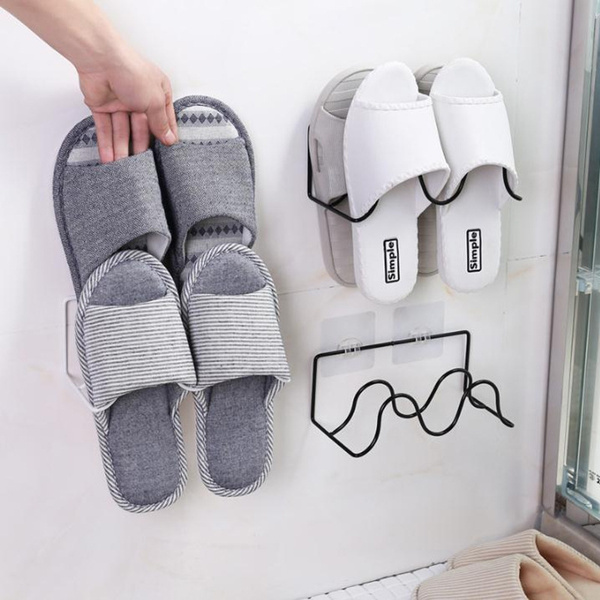 Household Double Wrought Iron Shoe Rack Bathroom Slippers Shelf Diy Shoe Bracket Wall Mounted Shoe Storage Rack Wish