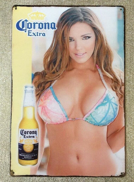 Vtg Corona Extra Beer Poster Pin Up Bikini Pretty Woman 