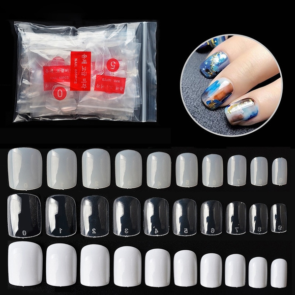 600pcs Pack Fake Nails Short Full Cover Squared Oval Nail Tips Natural White Transparent False French Nail Art Salon Tips Wish