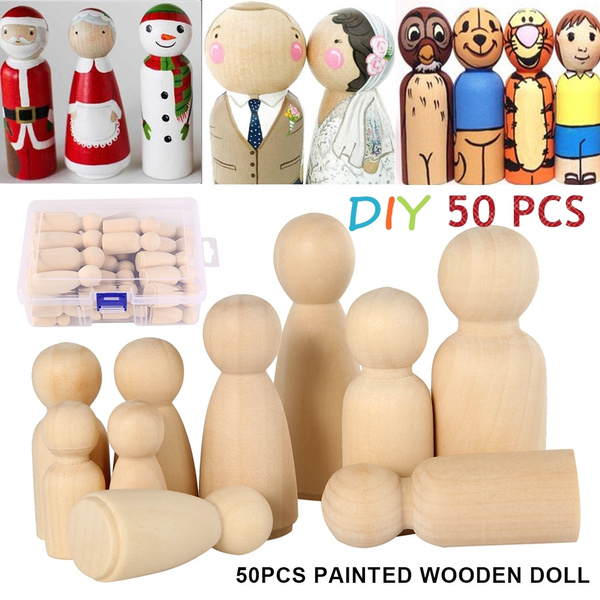 F Fityle 10x Natural Unfinished Wooden Peg Doll Bodies Shape DIY Paint Arts Crafts 02 Tree