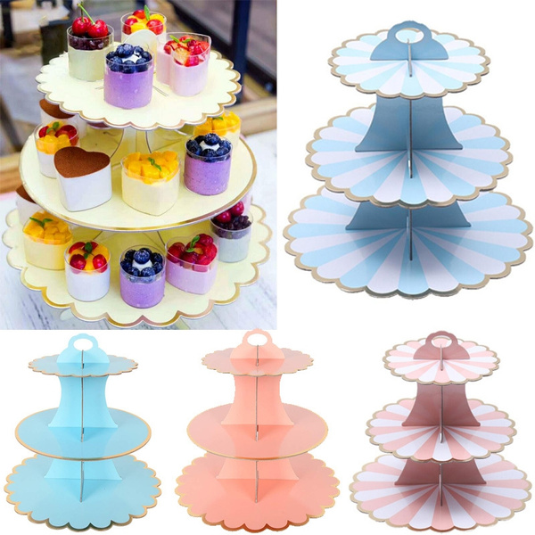 3 Tier Cupcake Stand Paper Solid Striped Cake Decorations For Wedding Birthday Party Diy Dessert Table Supplies Wish
