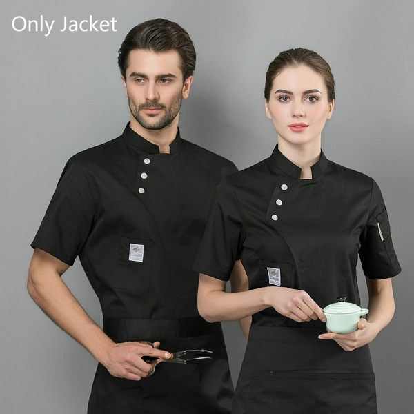 Chef Uniform Unisex Women Men Lightweight Fabric Short Sleeve Buttons  Design Cook Jacket