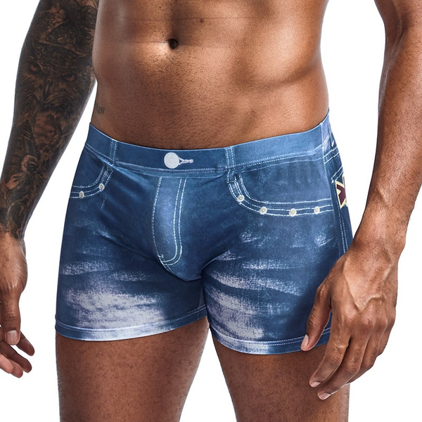 Buy OneTwoTG Mens Jean Denim Underwear Mens Sexy Jeans Pattern Man Boxer at