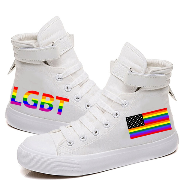 Rainbow Stripe LGBT Flag LGBT Pride Printed Canvas Shoes Casual Boots | Wish