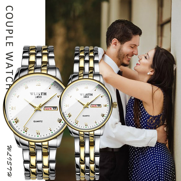 Buy His and Hers Couple Pair Watch Couple Watches for Men and Women Husband  and Wife Wedding Gift Set Stainless Steel Strap Waterproof Chronograph  black dial Online at desertcartINDIA