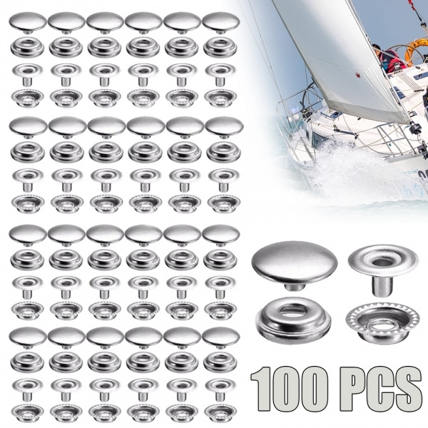 100pcs Stainless Steel Fastener Snap Press Stud Cap Button Marine Boat Canvas