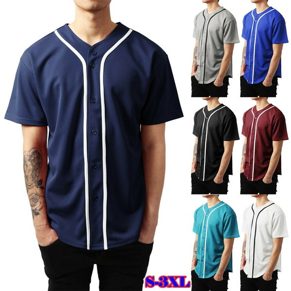 Men's Fashion Baseball Jersey Raglan Plain T-Shirt Team Uniform Hipster  Button Tee Shirt