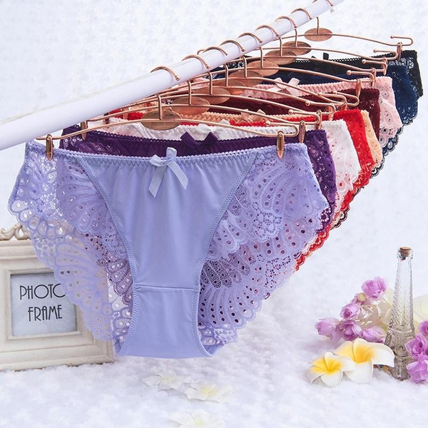 Lace Panties Soft Breathable Briefs Women Low Waist Hollow Out Ice